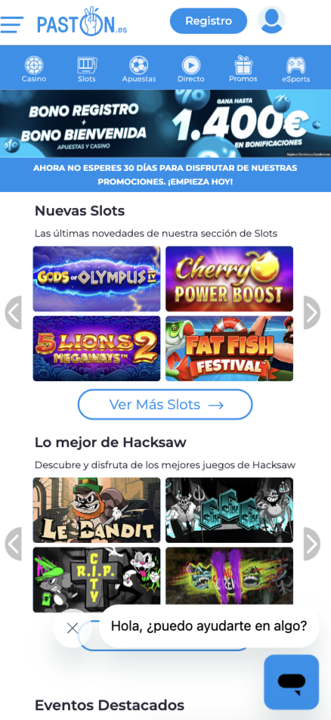 Interfaz de la Paston App