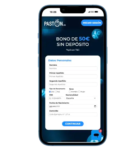 Registro en cuenta en Casino Paston App